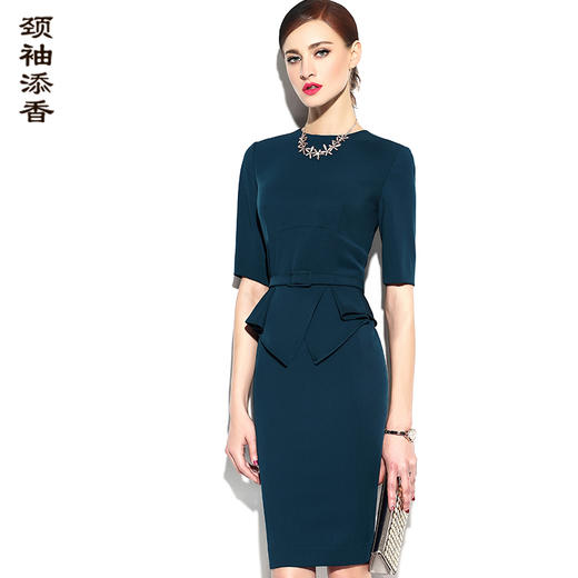 J7180127颈袖添香职业装气质包臀裙修身收腰显瘦女中袖正装连衣裙J7180127 商品图1