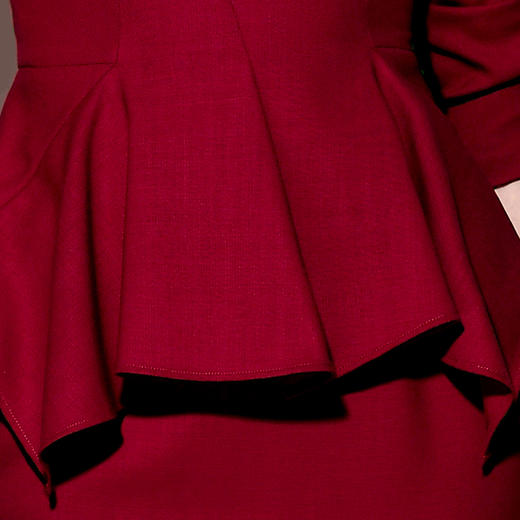 J7381604B颈袖添香新款时尚气质红色羊毛职场装修身包臀连衣裙女J7381604B 商品图7