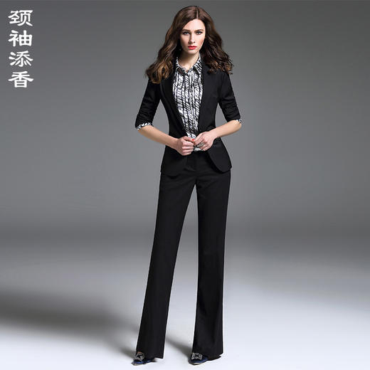 J6200948B颈袖添香职业装套装女装春秋新款OL正装工作服女士小西装长裤J6200948B 商品图0