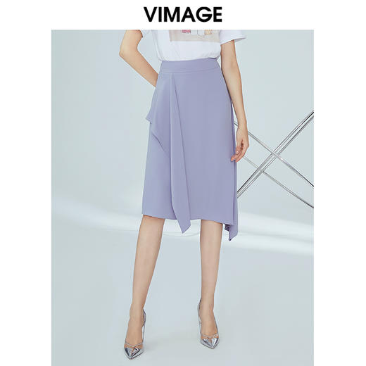 VIMAGE纬漫纪女装秋季新款不对称不规则高腰a字半身裙中长款V1206803 商品图0