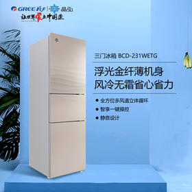 GREE格力 晶弘冰箱 三门冰箱 立体风冷无霜软冷冻 BCD-231WETG/浮光金