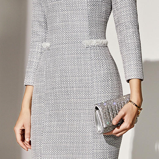 孤品-灰蓝色J8382849颈袖添香装新款职场装裙子女装名媛气质小香风连衣裙J8382849 商品图3