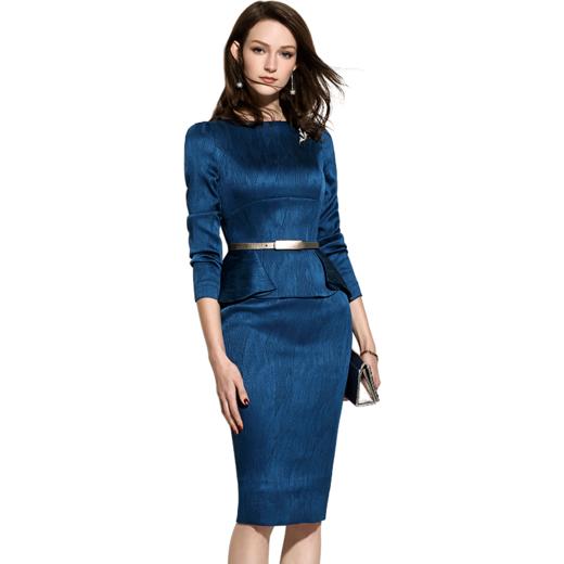 孤品 J6481170C颈袖添香春秋装新款女时尚气质修身遮肚显瘦职业装长袖连衣裙6481170T1X5 商品图4