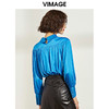 VIMAGE纬漫纪女装秋新气质小众褶皱缎面半高领纽扣装饰衬衫V1213810 商品缩略图4