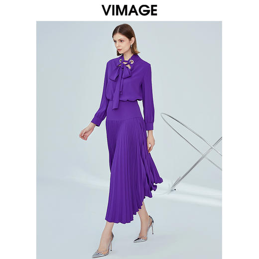 VIMAGE纬漫纪女装秋季蝴蝶节系带通勤职场长袖雪纺衫上衣V1213805 商品图1