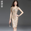 ”梦金莎“J7180068颈袖添香季气质裙子中长款御姐风亮片礼服蕾丝连衣裙女J7180068 商品缩略图0