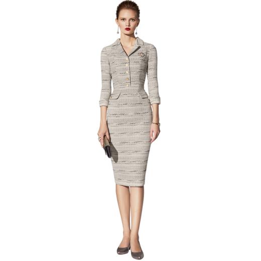 孤品-J8383072颈袖添香2019小香风职业连衣裙春秋新款女装修身气质ol名媛风裙子J8383072 商品图4