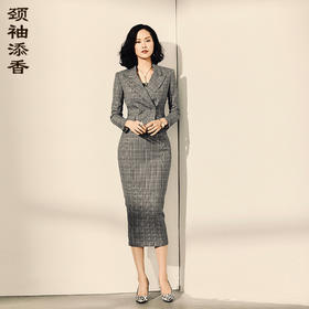 闪闪威尔士亲王格 J9304028颈袖添香时尚正装OL职业装气质修身羊毛套装女套裙 正码正拍 不退不换