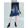 VIMAGE纬漫纪女装高腰显瘦蓝色牛仔不规则半身裙a字V1206801 商品缩略图2