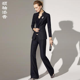 J83A3075颈袖添香春秋新款羊毛气质职业装女士小西装裤套装时尚正装J83A3075