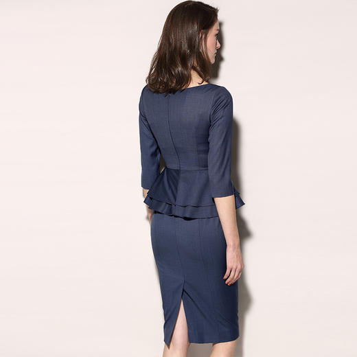 孤品 “曼哈顿周一”颈袖添香新款女装七分袖女收腰显瘦荷叶边职场装连衣裙J8182286B不退可换 商品图1