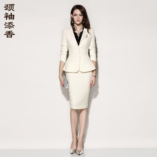 J8102239B颈袖添香春秋季时尚气质女神范经理职业装套装白色小西装套裙J8102239B 商品图0