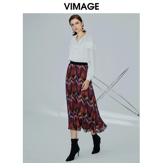 VIMAGE纬漫纪女装秋季新品甜美荷叶边镂空V领百搭通勤衬衫V1209812 商品图1