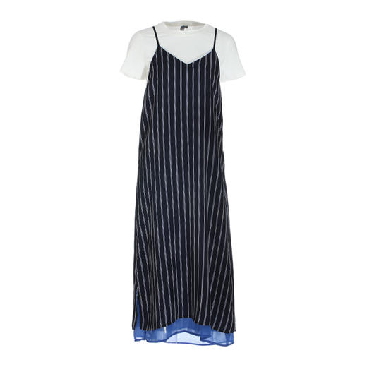 VIMAGE纬漫纪女装夏季宽松休闲条纹吊带假两件连衣裙长款V1107755 商品图3