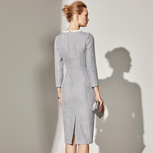 孤品-灰蓝色J8382849颈袖添香装新款职场装裙子女装名媛气质小香风连衣裙J8382849 商品图1