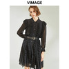 VIMAGE纬漫纪女装秋季复古珍珠扣荷叶边褶皱气质连衣裙V1207805 商品缩略图1