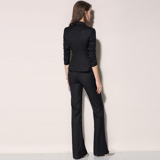 J81A2235A颈袖添香2024新款春秋季条纹职业装套装女装时尚气质西装套裤正装J81A2235A不退可换 商品图1