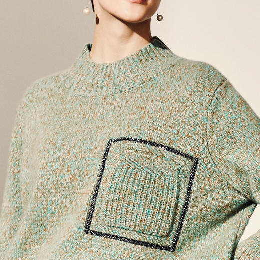 羊绒衫“绿光森林”颈袖添香2024秋冬季新款慵懒风打底宽松毛衣羊绒衫套头女J94E3964 商品图2