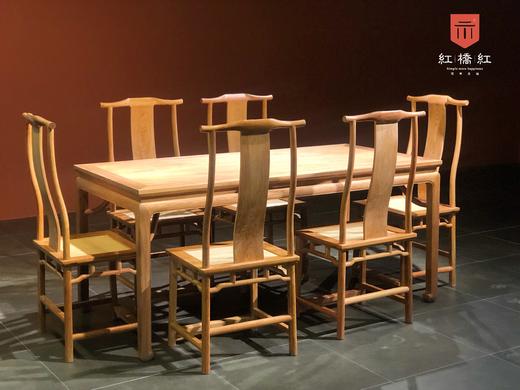 红桥红  家具严选  缅甸花梨(大果紫檀）  【178 马蹄腿霸王枨 方餐桌 七件套】 商品图1