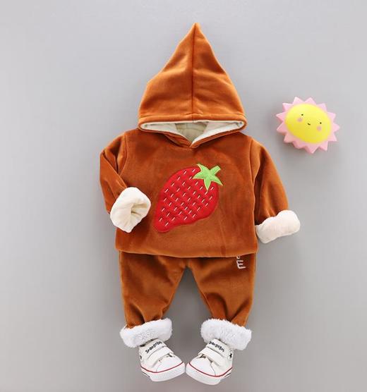 【童装】女宝宝草莓连帽两件套 商品图1