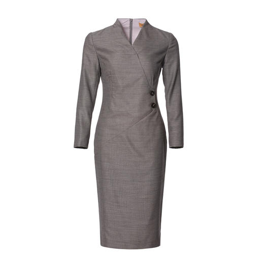 孤品-J8383063A颈袖添香季新款时尚气质V领修身包臀职场装长袖连衣裙女 商品图4