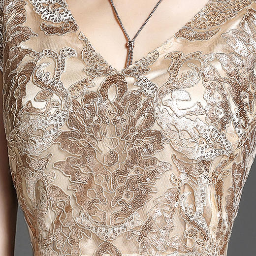 ”梦金莎“J7180068颈袖添香季气质裙子中长款御姐风亮片礼服蕾丝连衣裙女J7180068 商品图2