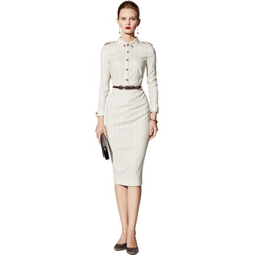 J8382734C颈袖添香连衣裙女装新款时尚气质修身条纹长袖职场装包臀裙J8382734C 商品图5