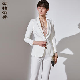 J93A3756颈袖添香秋新款气质女神范职业装套装女白色小西装正装西服