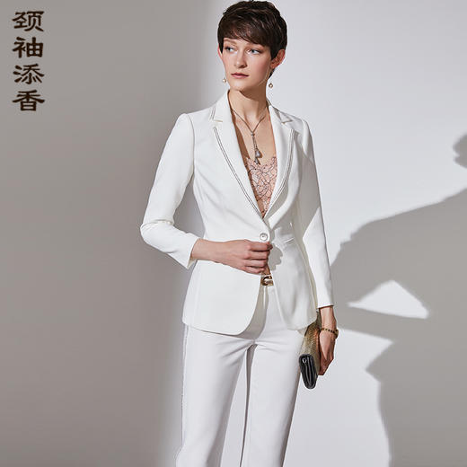 J93A3756颈袖添香秋新款气质女神范职业装套装女白色小西装正装西服 商品图0