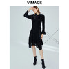 VIMAGE纬漫纪女装秋季新款长袖收腰不规则豹纹连衣裙中长款V1207814 商品缩略图0