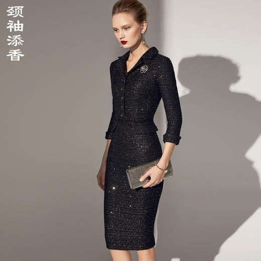 “黑曜石”J8383067B颈袖添香新款气质名媛女装职场装粗花呢小香风西装连衣裙J8383067B 商品图0