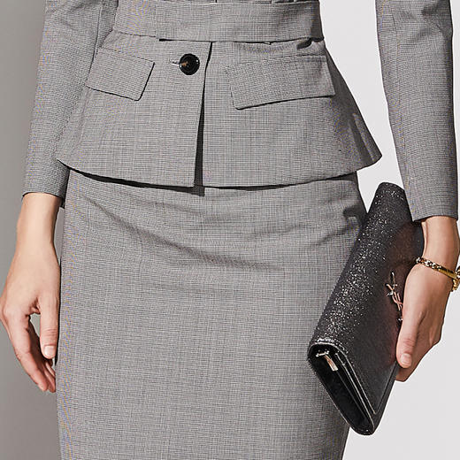 千鸟格丝毛灯罩款J9103010颈袖添香职业装套装女装春季新款时尚商务正装小西装女套裙J9103010不退可换 商品图3