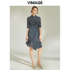VIMAGE纬漫纪女装通勤气质不规则裙摆条纹衬衫连衣裙V1107757 商品缩略图1