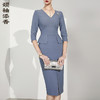 孤品-J9183334颈袖添香新款女装修身中长款收腰显瘦轻熟风职场连衣裙J9183334不退可换 商品缩略图1