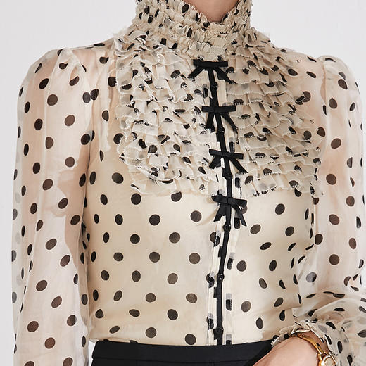 J9233686颈袖添香新款时尚桑蚕丝波点衬衣女式雪纺衫真丝衬衫女J9233686（四季可穿） 商品图2
