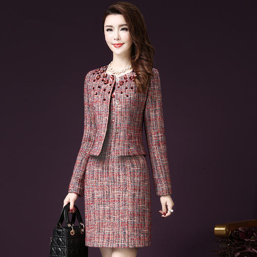 WXY-MFN1088秋季新款长袖大码修身喜庆婚礼妈妈装两件套 商品图0