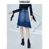 VIMAGE纬漫纪女装高腰显瘦蓝色牛仔不规则半身裙a字V1206801 商品缩略图3