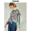 VIMAGE纬漫纪秋季清新可爱风喇叭袖直筒撞色条纹衬衫V1109713 商品缩略图0