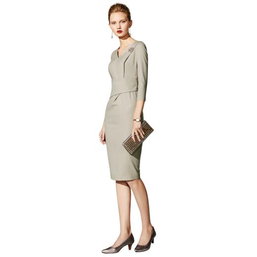 孤品 J8382623颈袖添香2019春秋新款时尚V领中长袖职业裙修身显瘦羊毛连衣裙J8382623不退可换 商品图4