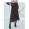 VIMAGE纬漫纪女装秋季英伦风高腰不规则中长款a字格纹半身裙V1206806 商品缩略图1