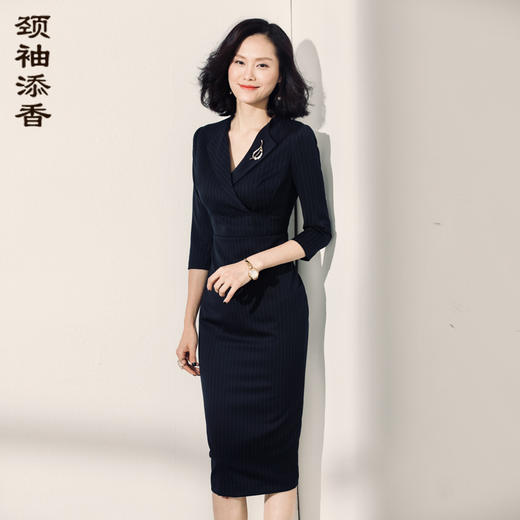 孤品 J9383913A颈袖添香季时尚气质修身七分袖职场装包臀显瘦女连衣裙J9383913A 商品图0