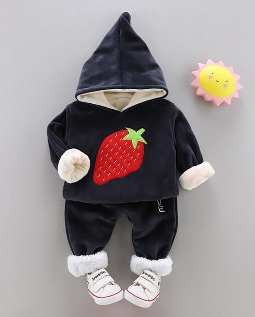 【童装】女宝宝草莓连帽两件套 商品图2