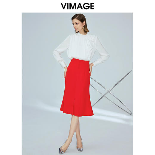 VIMAGE纬漫纪女装秋季高腰开叉名媛气质优雅一步裙半身裙V1206809 商品图1