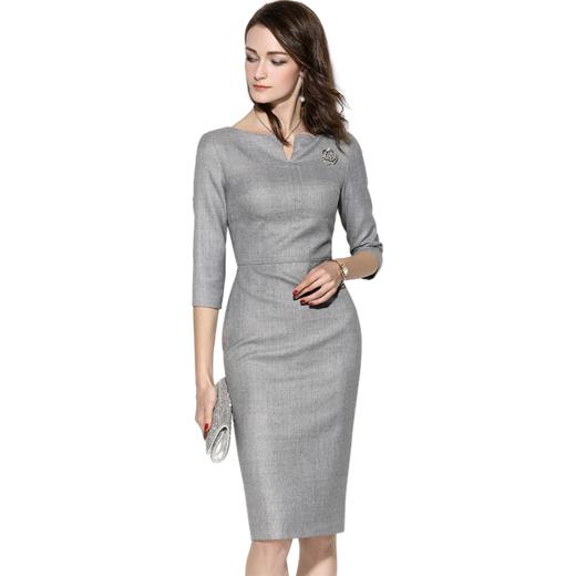 J8182208颈袖添香四季新款时尚中长款修身气质显瘦羊毛包臀连衣裙女J8182208 商品图4