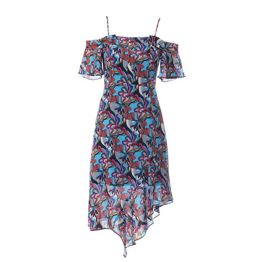 VIMAGE纬漫纪女装夏季度假风不规则裙摆雪纺吊带印花裙薄V1107765 商品图3