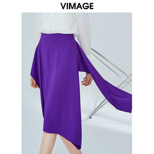 VIMAGE纬漫纪女装秋季新款不对称不规则高腰a字半身裙中长款V1206803 商品图1