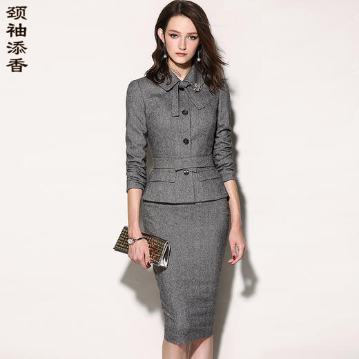 人字纹 灯罩款J7401815A颈袖添香职业装套装女装春秋季新款时尚商务正装小西装女套裙 商品图0