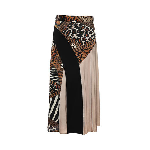 VIMAGE纬漫纪女装秋季英伦时髦动物纹拼接百褶半身裙a字V1206811 商品图3