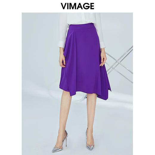 VIMAGE纬漫纪女装秋季新款不对称不规则高腰a字半身裙中长款V1206803 商品图2