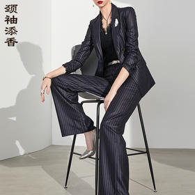 J83A3419颈袖添香职业装春新款时尚女条纹西装套装气质OL修身商务正装J83A3419